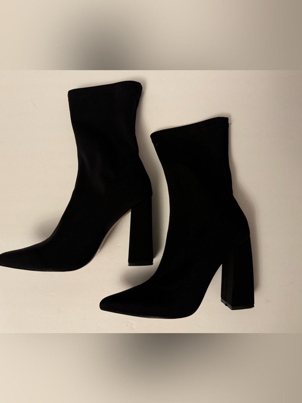 EGO Black Pointed Toe Chunky Block Heel Sock Boots Size 7